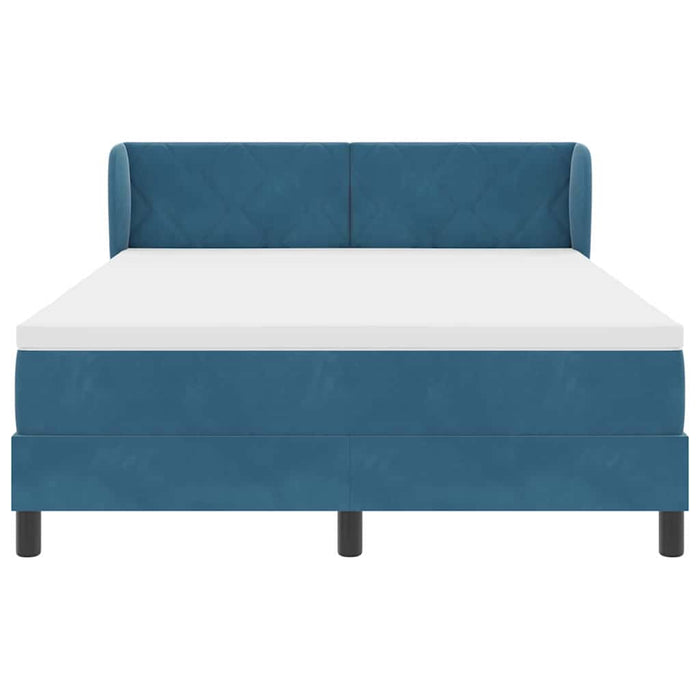 Pat cu arcuri cu headboard Albastru închis 140 x 190 cm Catifea WALTI
