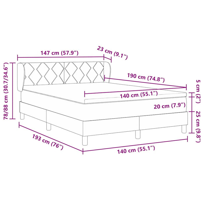 Pat cu arcuri cu headboard Albastru închis 140 x 190 cm Catifea WALTI