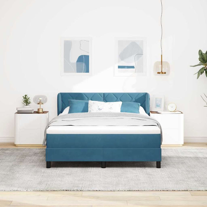 Pat cu arcuri cu headboard Albastru închis 140 x 200 cm Catifea WALTI