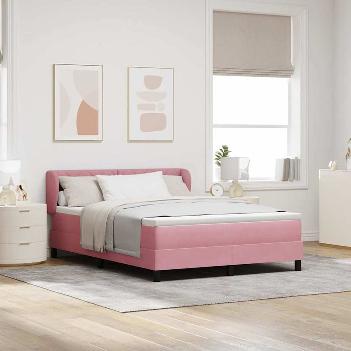 Pat cu arcuri cu headboard Roz 140 x 200 cm Catifea WALTI