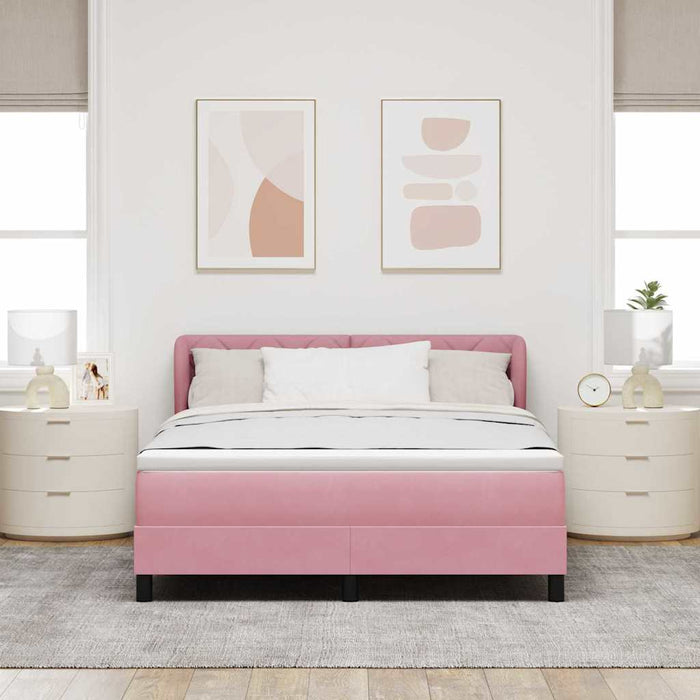 Pat cu arcuri cu headboard Roz 140 x 200 cm Catifea WALTI