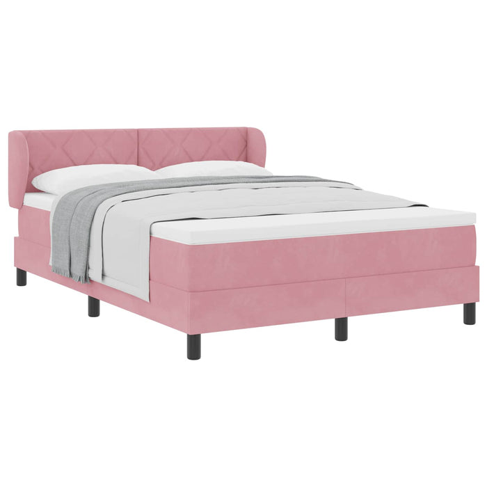 Pat cu arcuri cu headboard Roz 140 x 200 cm Catifea WALTI
