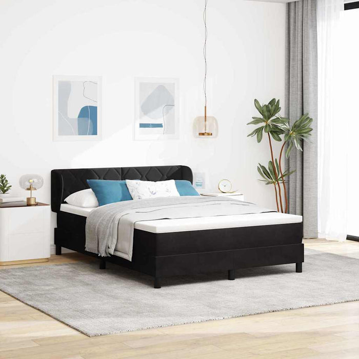 Pat cu arcuri cu headboard Negru 160 x 200 cm Catifea WALTI