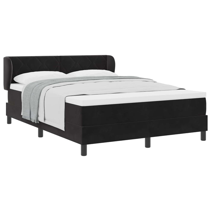 Pat cu arcuri cu headboard Negru 160 x 200 cm Catifea WALTI