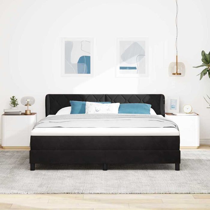 Pat cu arcuri cu saltea cu headboard Negru 180 x 200 cm Catifea - WALTI WALTI