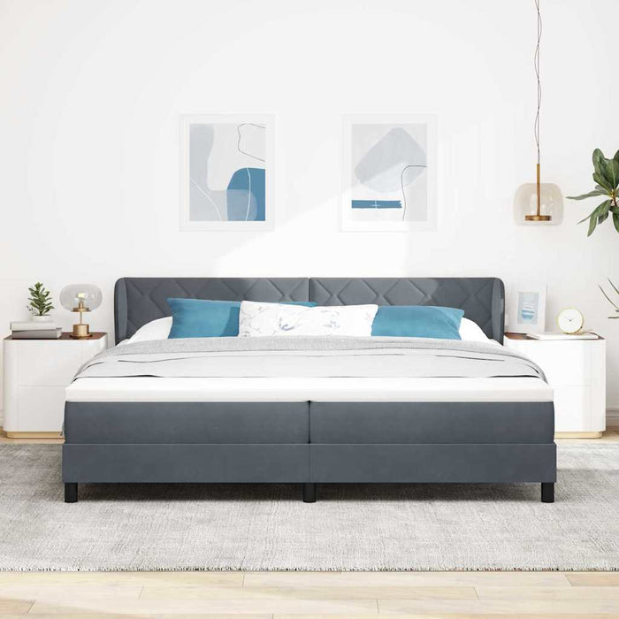 Pat cu arcuri cu headboard Gri închis 200 x 200 cm Catifea WALTI