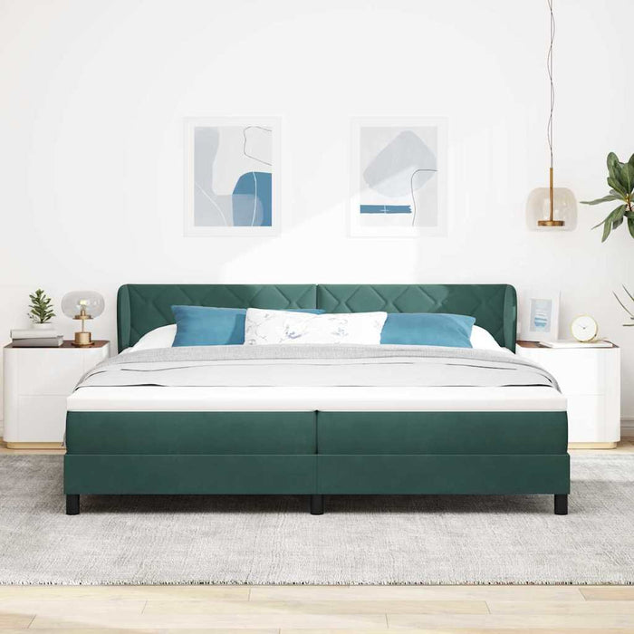 Pat cu arcuri cu headboard Verde închis 200 x 200 cm Catifea WALTI