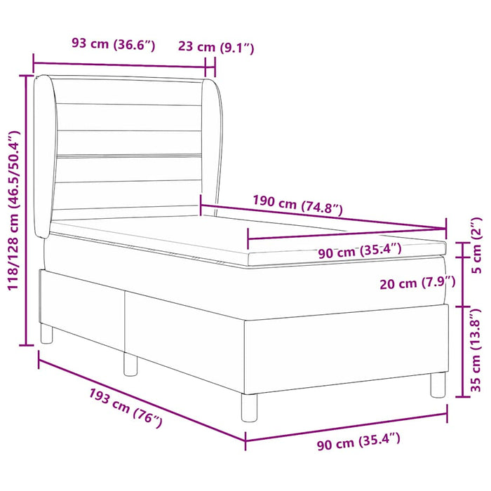 Pat cu arcuri cu saltea Gri închis 90 x 190 cm țesătură - WALTI WALTI