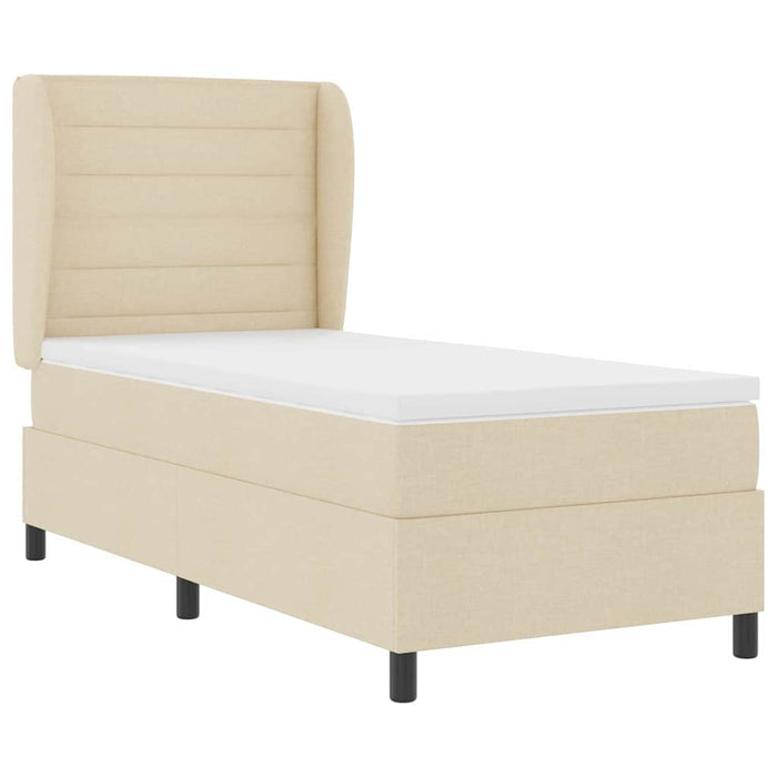 Pat cu arcuri cu saltea cu headboard Crem 90 x 200 cm țesătură - WALTI WALTI