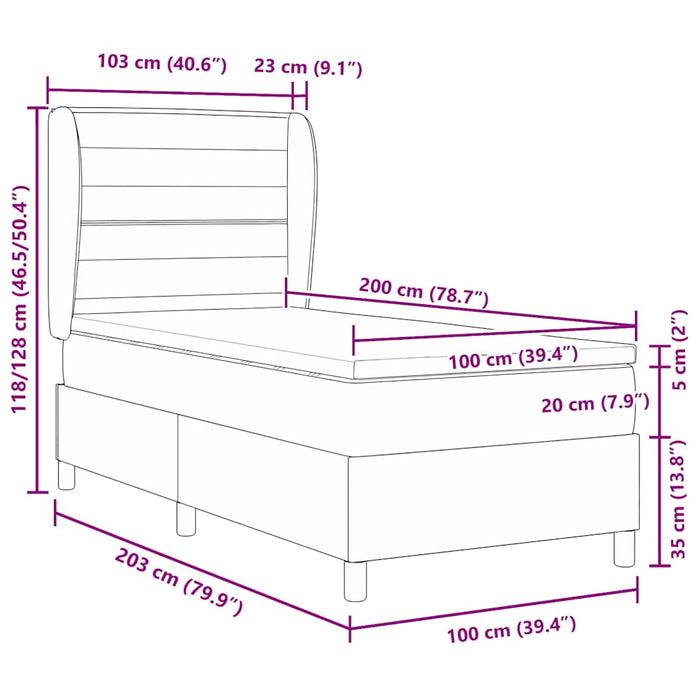 Pat cu arcuri cu saltea Gri închis 100 x 200 cm țesătură - WALTI WALTI