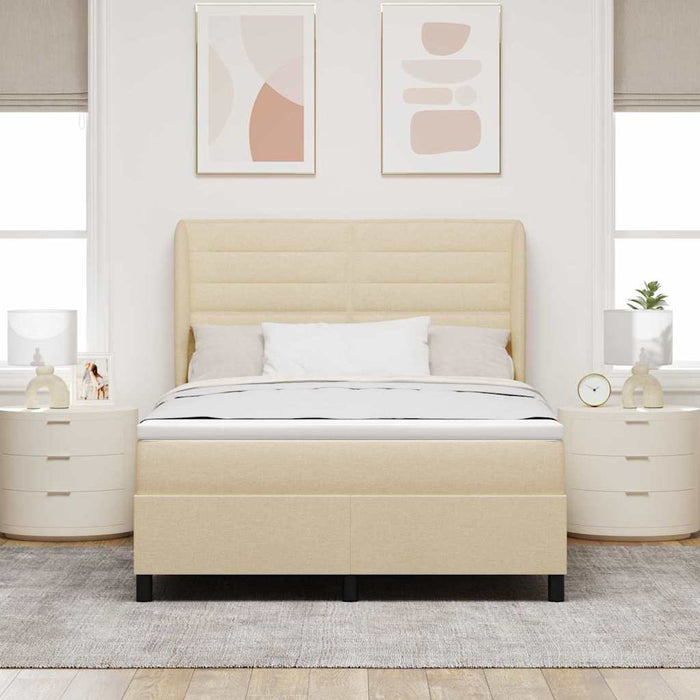 Pat cu arcuri cu saltea cu headboard Crem 160 x 200 cm țesătură WALTI