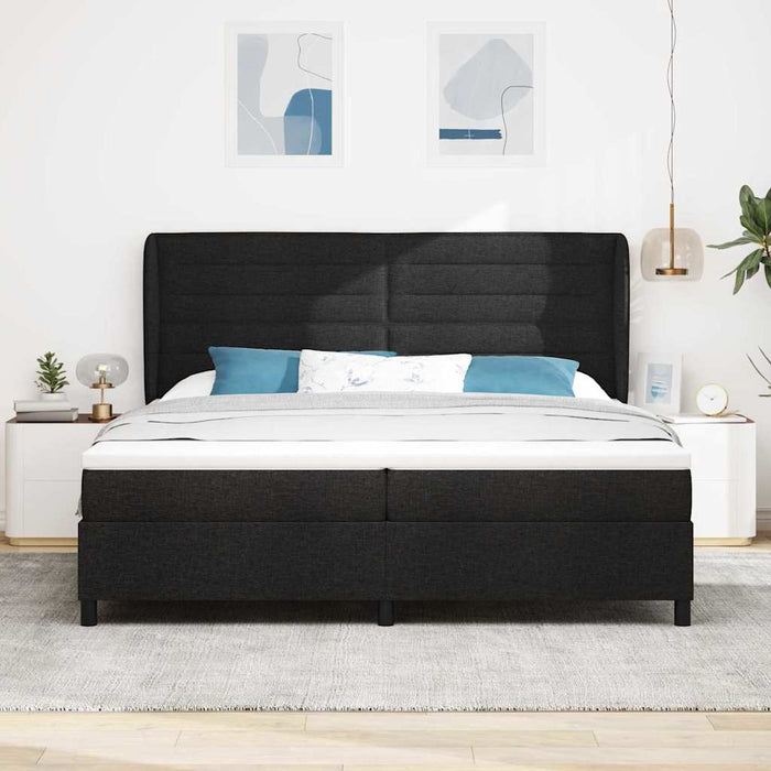 Pat cu arcuri cu saltea Negru 200 x 200 cm țesătură - WALTI WALTI
