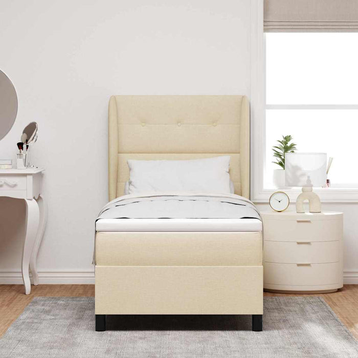 Pat cu arcuri cu saltea cu headboard Crem 80 x 200 cm țesătură - WALTI WALTI