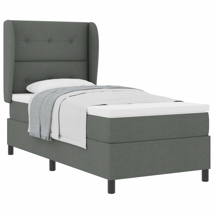 Pat cu arcuri cu headboard Gri închis 90 x 190 cm țesătură WALTI