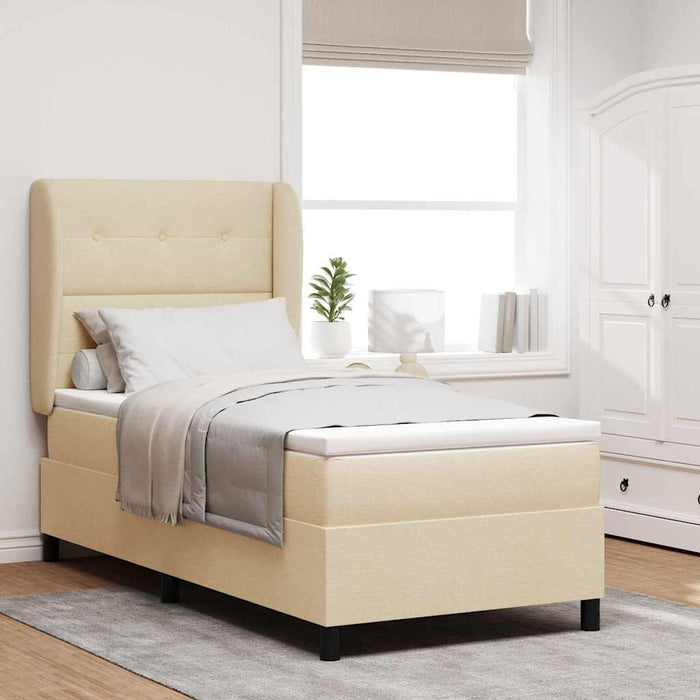 Pat cu arcuri cu saltea cu headboard Crem 90 x 190 cm țesătură - WALTI WALTI