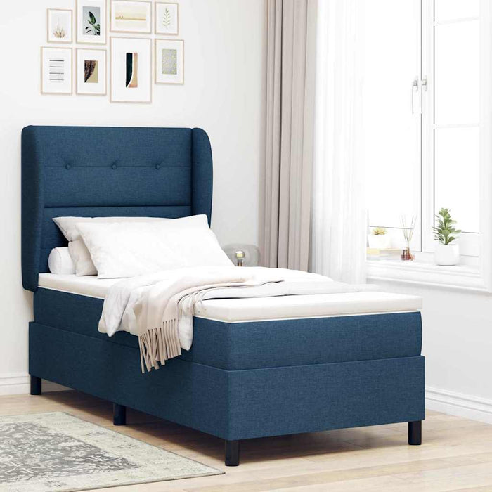 Pat cu arcuri cu headboard albastru 90 x 190 cm țesătură WALTI