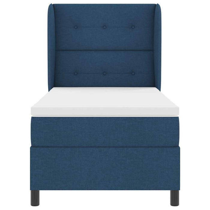 Pat cu arcuri cu headboard albastru 90 x 190 cm țesătură WALTI