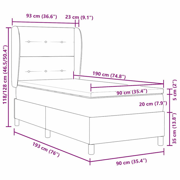 Pat cu arcuri cu headboard albastru 90 x 190 cm țesătură WALTI