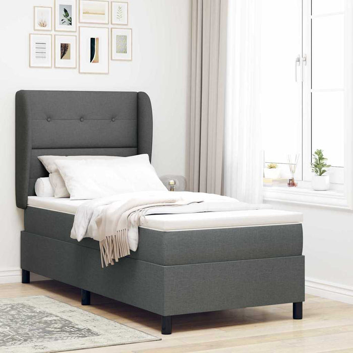 Pat cu arcuri cu headboard Gri închis 90 x 200 cm țesătură WALTI