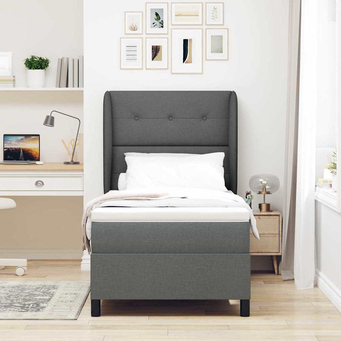 Pat cu arcuri cu headboard Gri închis 90 x 200 cm țesătură WALTI