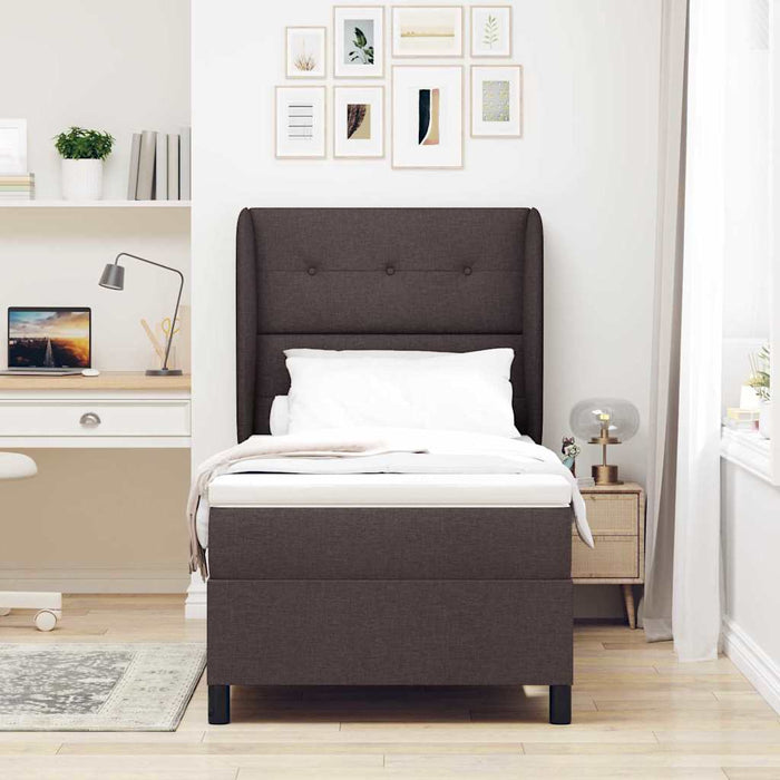 Pat cu arcuri cu headboard Maro închis 90 x 200 cm țesătură WALTI