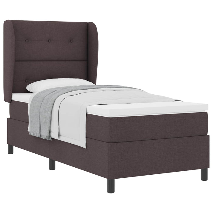 Pat cu arcuri cu headboard Maro închis 90 x 200 cm țesătură WALTI