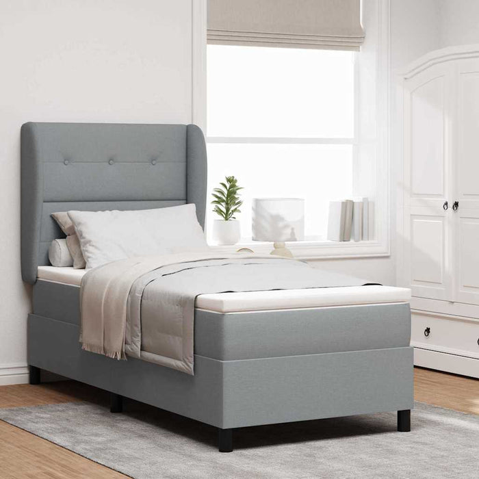 Pat cu arcuri cu headboard Gri deschis 100 x 200 cm țesătură - WALTI WALTI