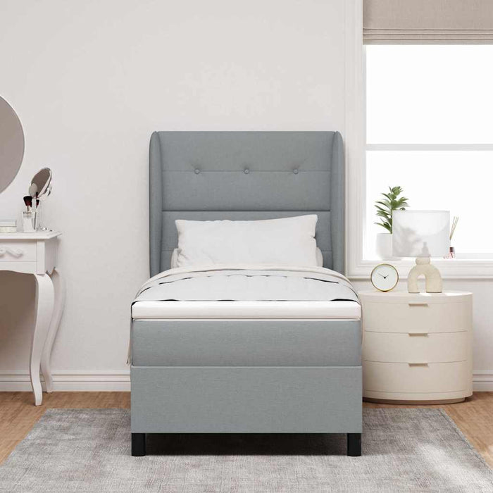 Pat cu arcuri cu headboard Gri deschis 100 x 200 cm țesătură - WALTI WALTI