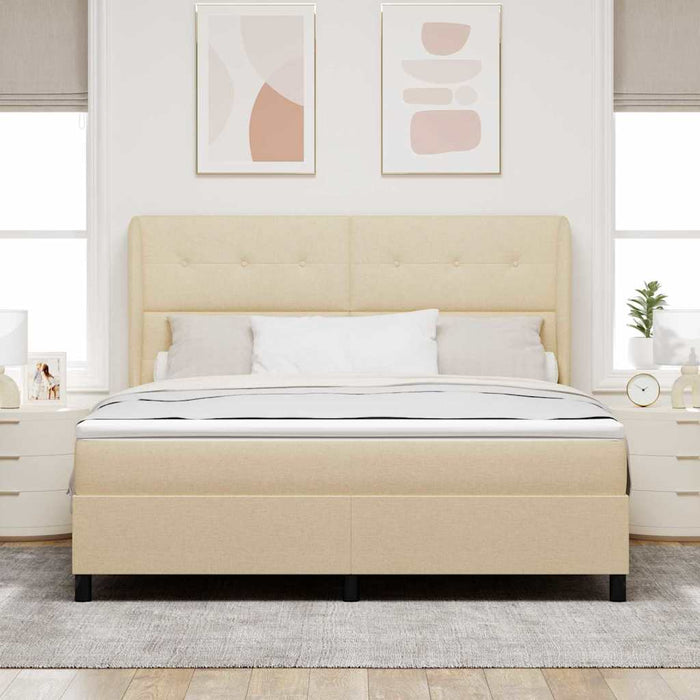 Pat cu arcuri cu saltea cu headboard Crem 180 x 200 cm țesătură - WALTI WALTI