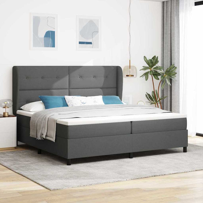 Pat cu arcuri cu headboard Gri închis 200 x 200 cm țesătură WALTI