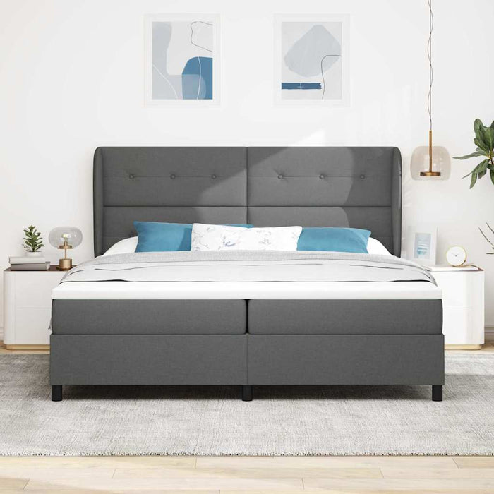 Pat cu arcuri cu headboard Gri închis 200 x 200 cm țesătură WALTI