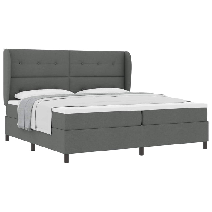 Pat cu arcuri cu headboard Gri închis 200 x 200 cm țesătură WALTI