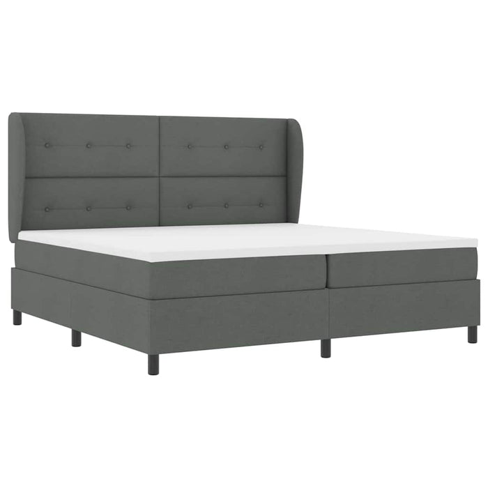 Pat cu arcuri cu headboard Gri închis 200 x 200 cm țesătură WALTI
