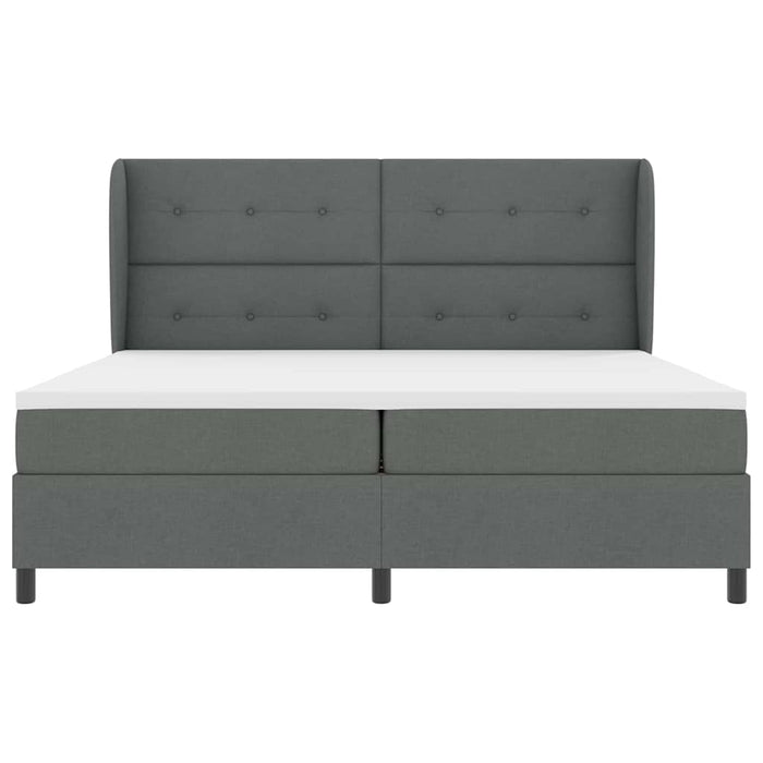 Pat cu arcuri cu headboard Gri închis 200 x 200 cm țesătură WALTI