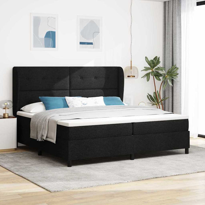 Pat cu arcuri cu headboard Negru 200 x 200 cm țesătură - WALTI WALTI