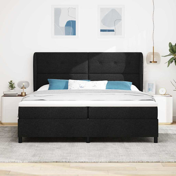 Pat cu arcuri cu headboard Negru 200 x 200 cm țesătură - WALTI WALTI