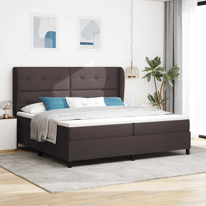 Pat cu arcuri cu headboard Maro închis 200 x 200 cm țesătură WALTI
