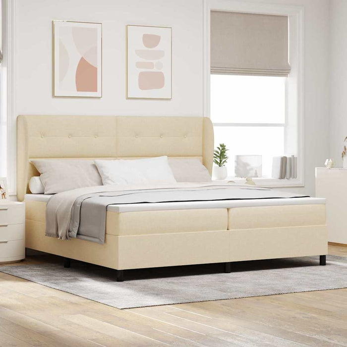 Pat cu arcuri cu saltea cu headboard Crem 200 x 200 cm țesătură - WALTI WALTI