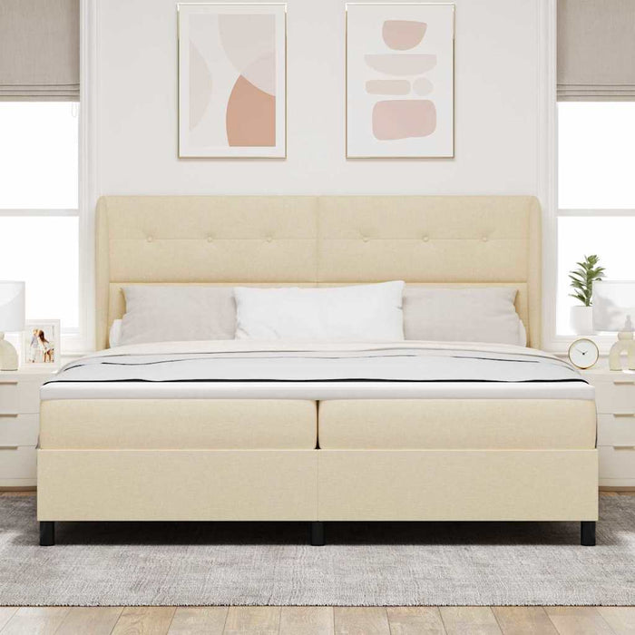 Pat cu arcuri cu saltea cu headboard Crem 200 x 200 cm țesătură - WALTI WALTI