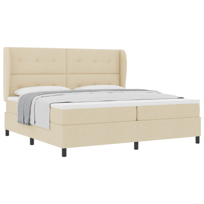 Pat cu arcuri cu saltea cu headboard Crem 200 x 200 cm țesătură - WALTI WALTI