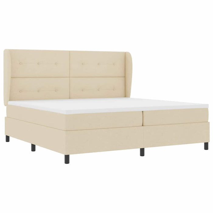 Pat cu arcuri cu saltea cu headboard Crem 200 x 200 cm țesătură - WALTI WALTI