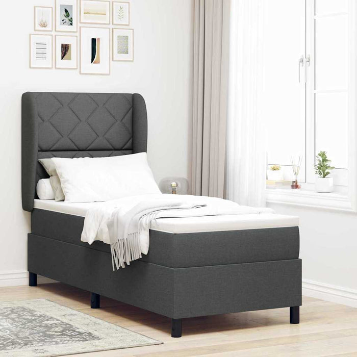 Pat cu arcuri cu headboard Gri închis 80 x 200 cm țesătură WALTI