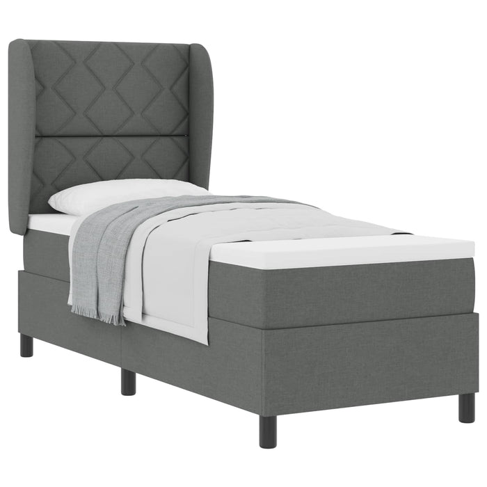 Pat cu arcuri cu headboard Gri închis 80 x 200 cm țesătură WALTI