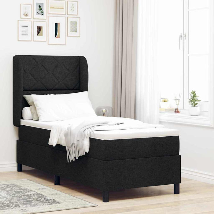 Pat cu arcuri cu headboard Negru 80 x 200 cm țesătură WALTI
