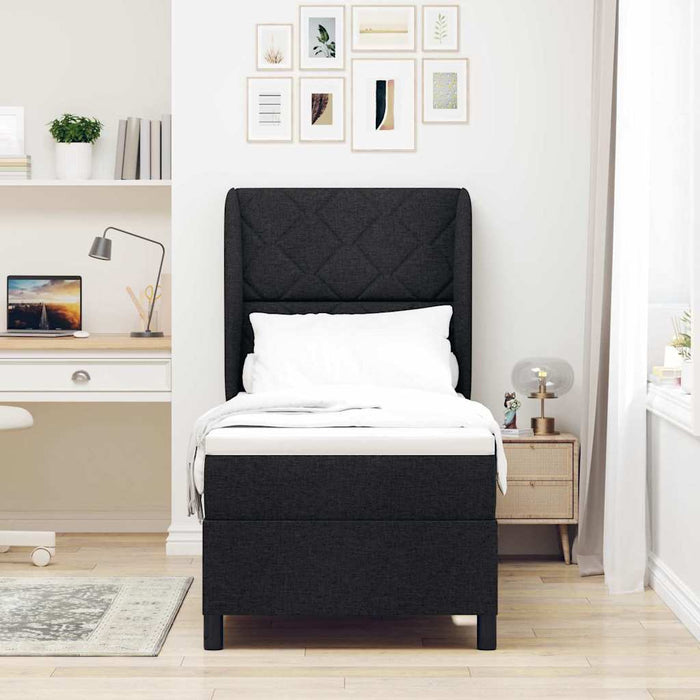 Pat cu arcuri cu headboard Negru 80 x 200 cm țesătură WALTI