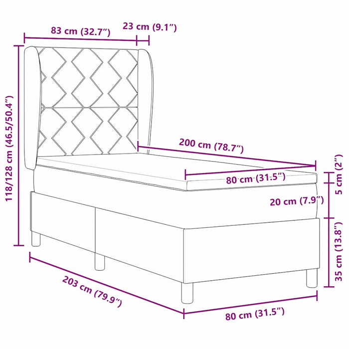 Pat cu arcuri cu headboard Negru 80 x 200 cm țesătură WALTI