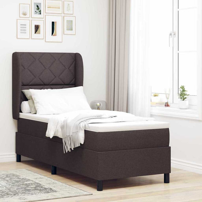 Pat cu arcuri cu headboard Maro închis 80 x 200 cm țesătură WALTI