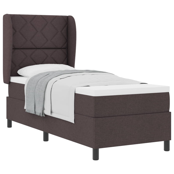 Pat cu arcuri cu headboard Maro închis 80 x 200 cm țesătură WALTI