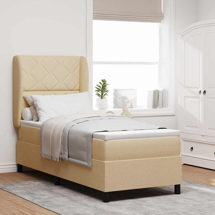 Pat cu arcuri cu pernă cu headboard Crem 80 x 200 cm țesătură WALTI