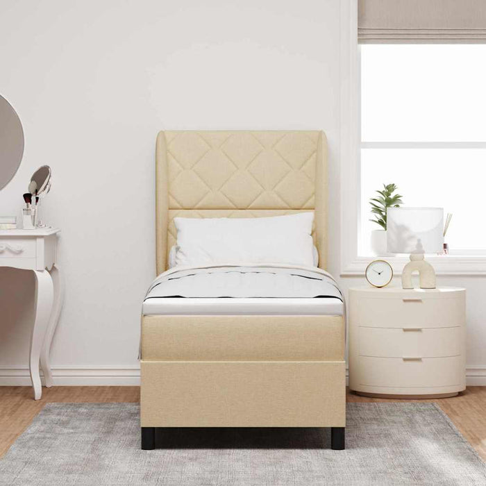 Pat cu arcuri cu pernă cu headboard Crem 80 x 200 cm țesătură WALTI